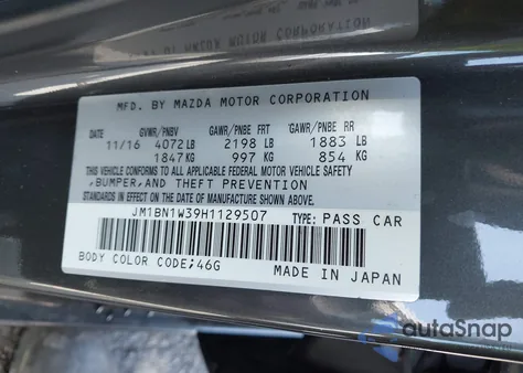 2017 Mazda Mazda3 Grand Touring from USA, damaged, VIN JM1BN1W39H1129507